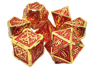 Old School 7 Piece DnD RPG Metal Dice Set: Knights of the Round Table - Red w/ Gold