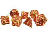 Old School 7 Piece DnD RPG Metal Dice Set: Knights of the Round Table - Red w/ Gold