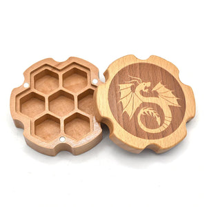 Hexagon Beech Wood Dice Box With Dragon